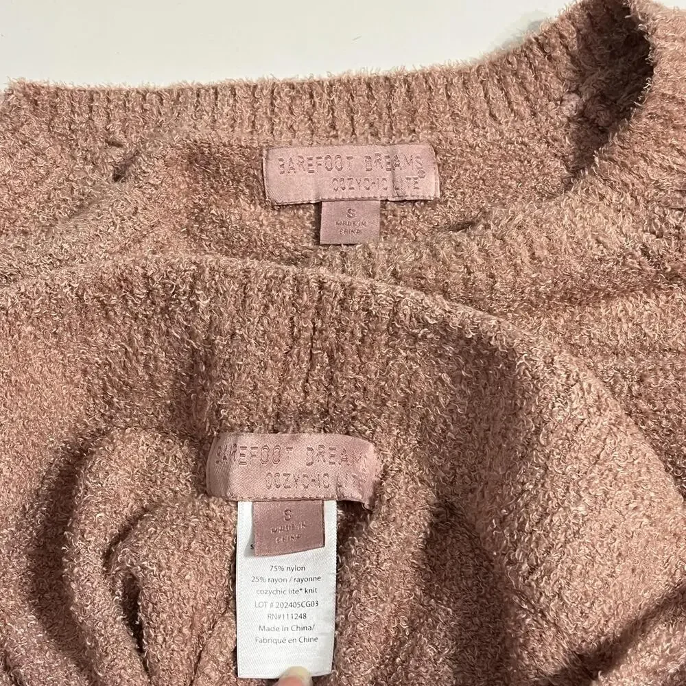Barefoot Dreams Cozychic Lite Lounge Set Womens S Pink Knit Sweater Joggers